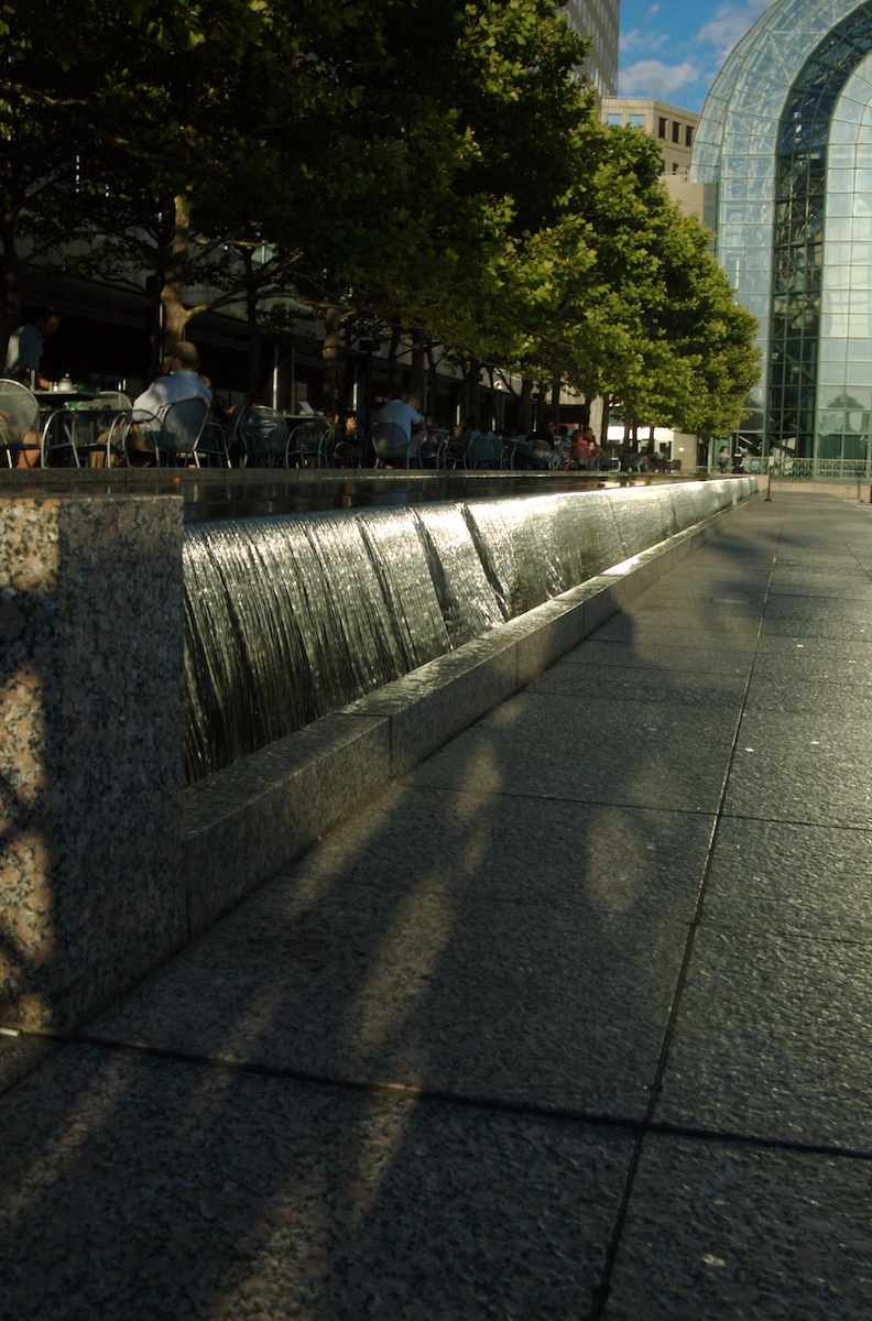 Picture of the walkway next to North Cove Marina, Lower East Side.